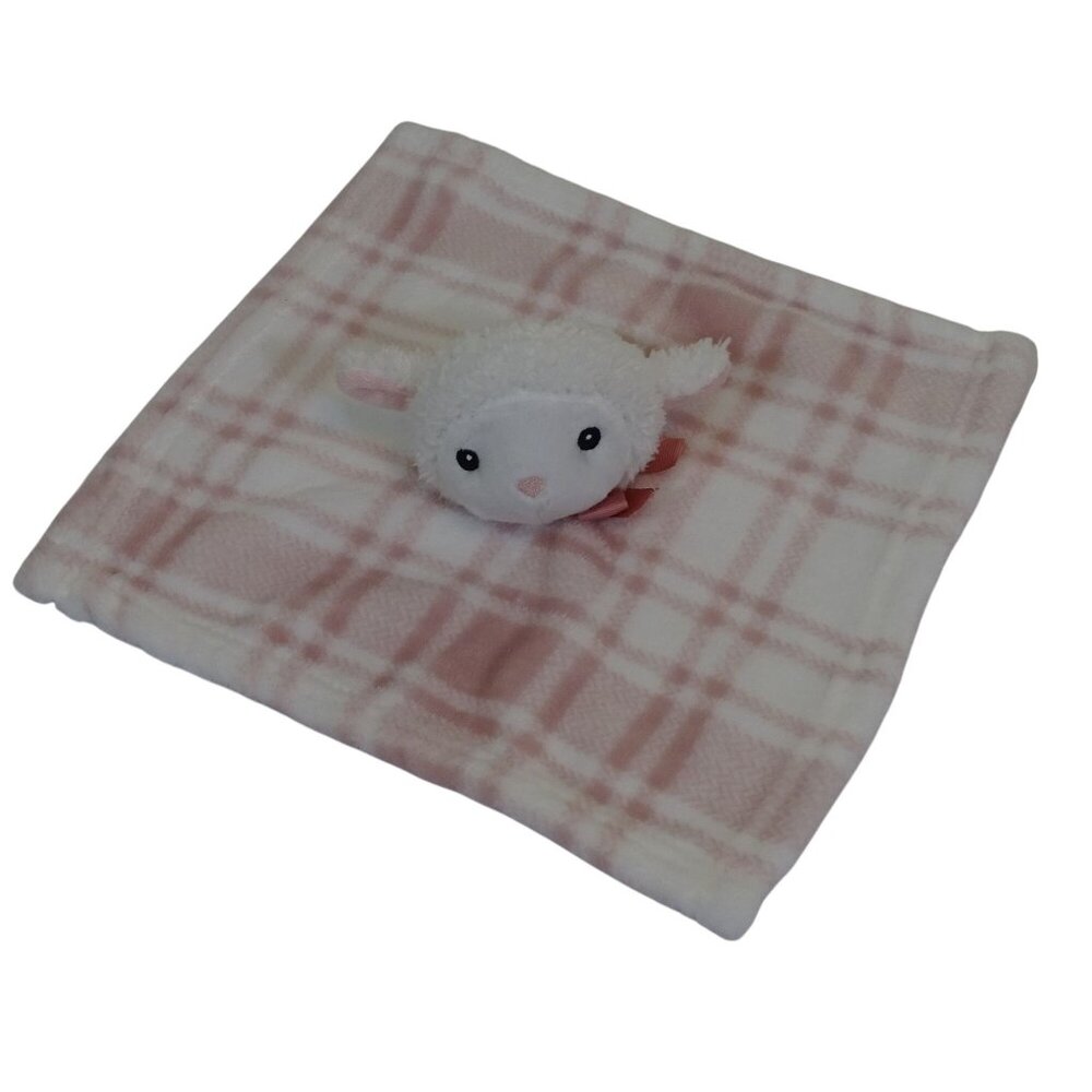 Lila and Jack Baby Security Blanket Lovey Lamb Sheep Pink Plaid Plush AT1853